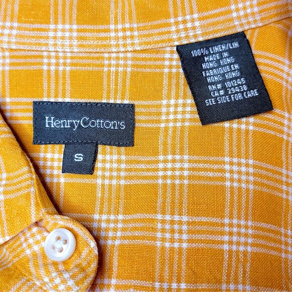 2 Henry Cottons Men's Linen Plaid Dress Shirts Sz Small Tall Blue Orange Easter - Picture 8 of 16